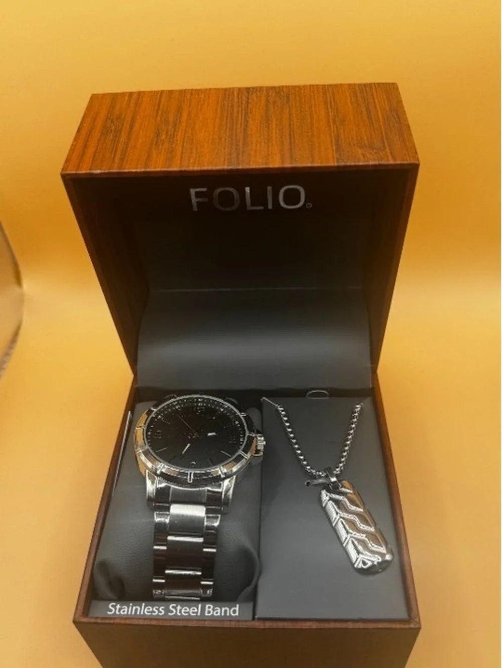 Folio Adult Men's Stainless Steel Silver 45mm 2pc Wristwatch Watch Set New